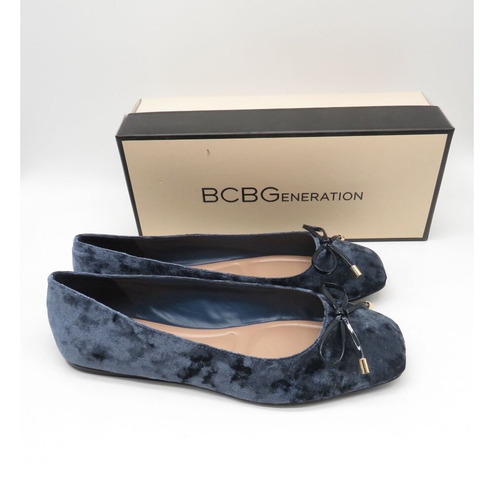 BCBGGeneration Navy Blue Velvet Ballet Flats Bow Accent Size 10M NEW